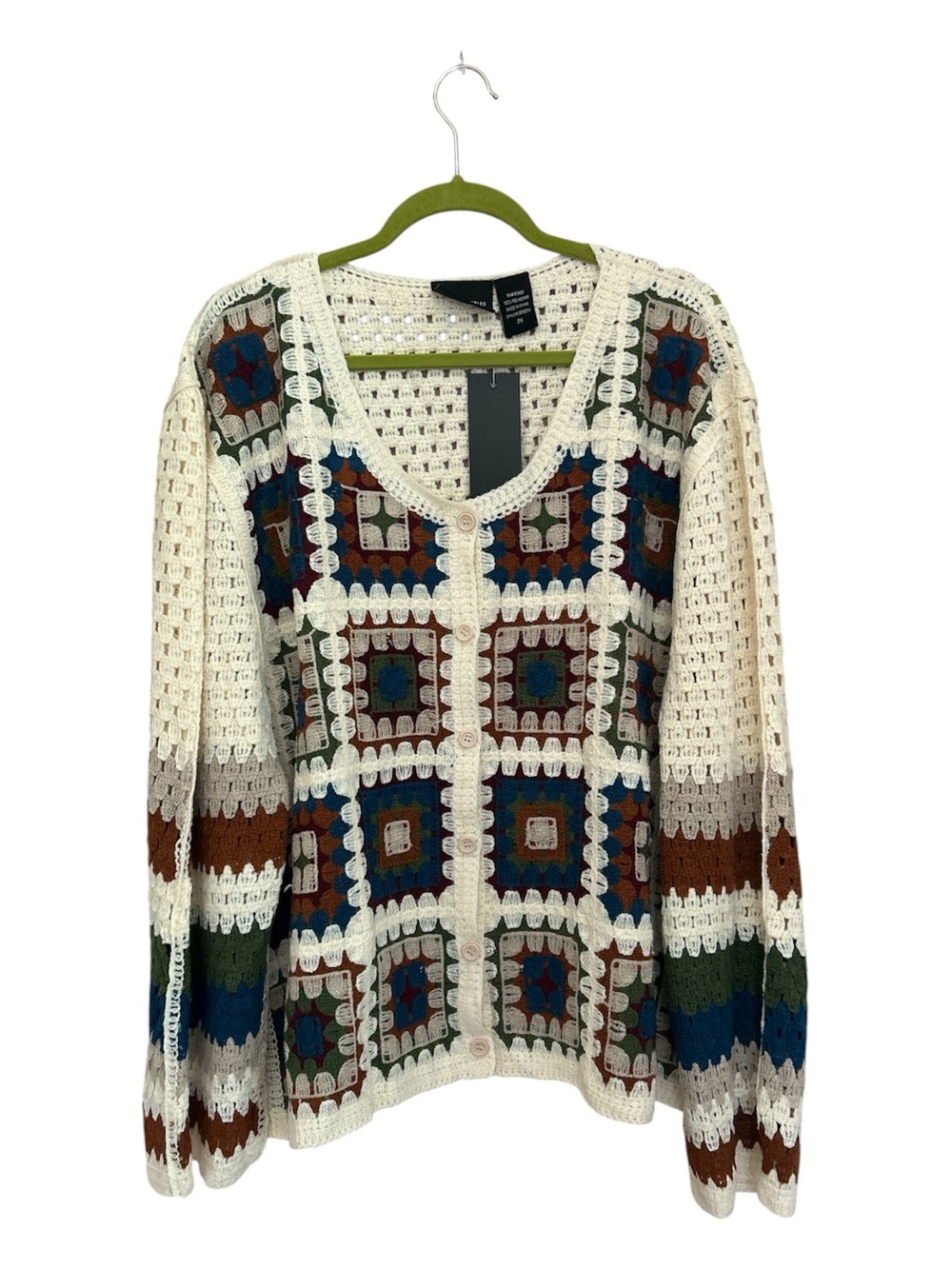 NWT LIV Los Angeles Crochet Granny Square Patchwork Cardigan Sweater Size 2X